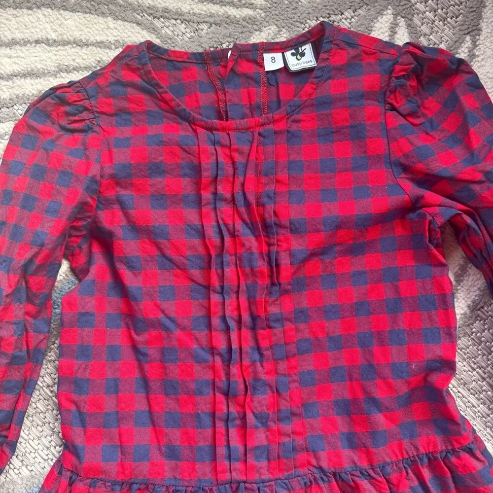 Busy Bees Kids Girls Red & Blue Buffalo Plaid Tiered Long Sleeve Dress Size‎ 8